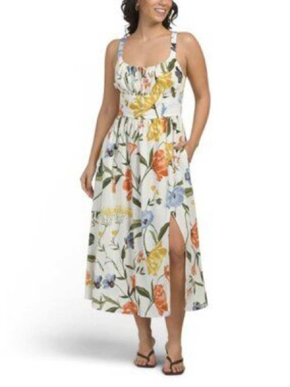Ellen Tracy White Midi Dress with Multicolor Floral Print